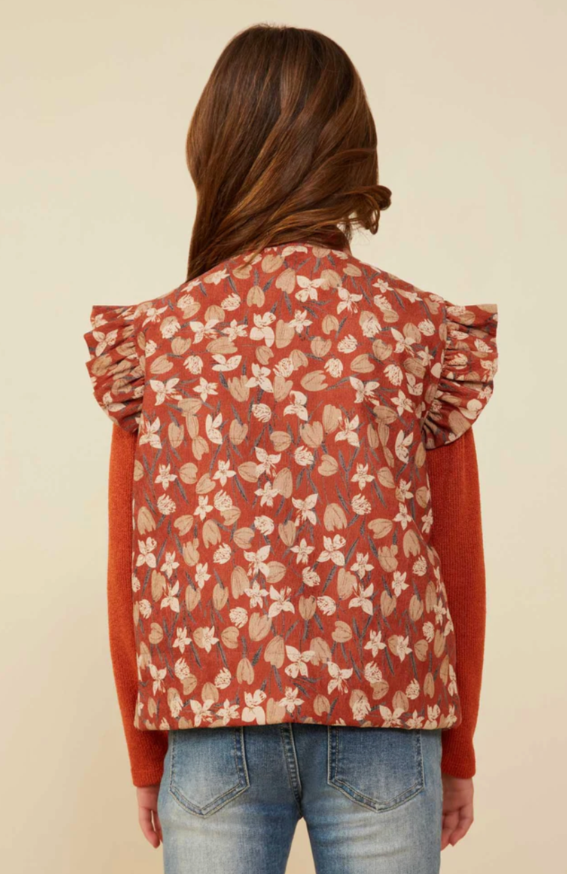 Hayden Girl Floral Print Corduroy Vest
