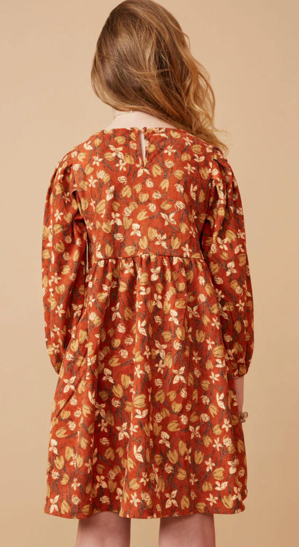 Hayden Girl Floral Corduroy Pleated Sleeve Dress