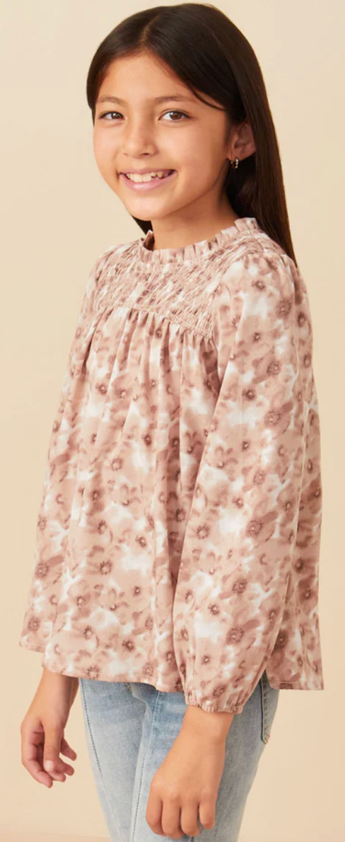 Hayden Girl Floral Smocked L/S Top