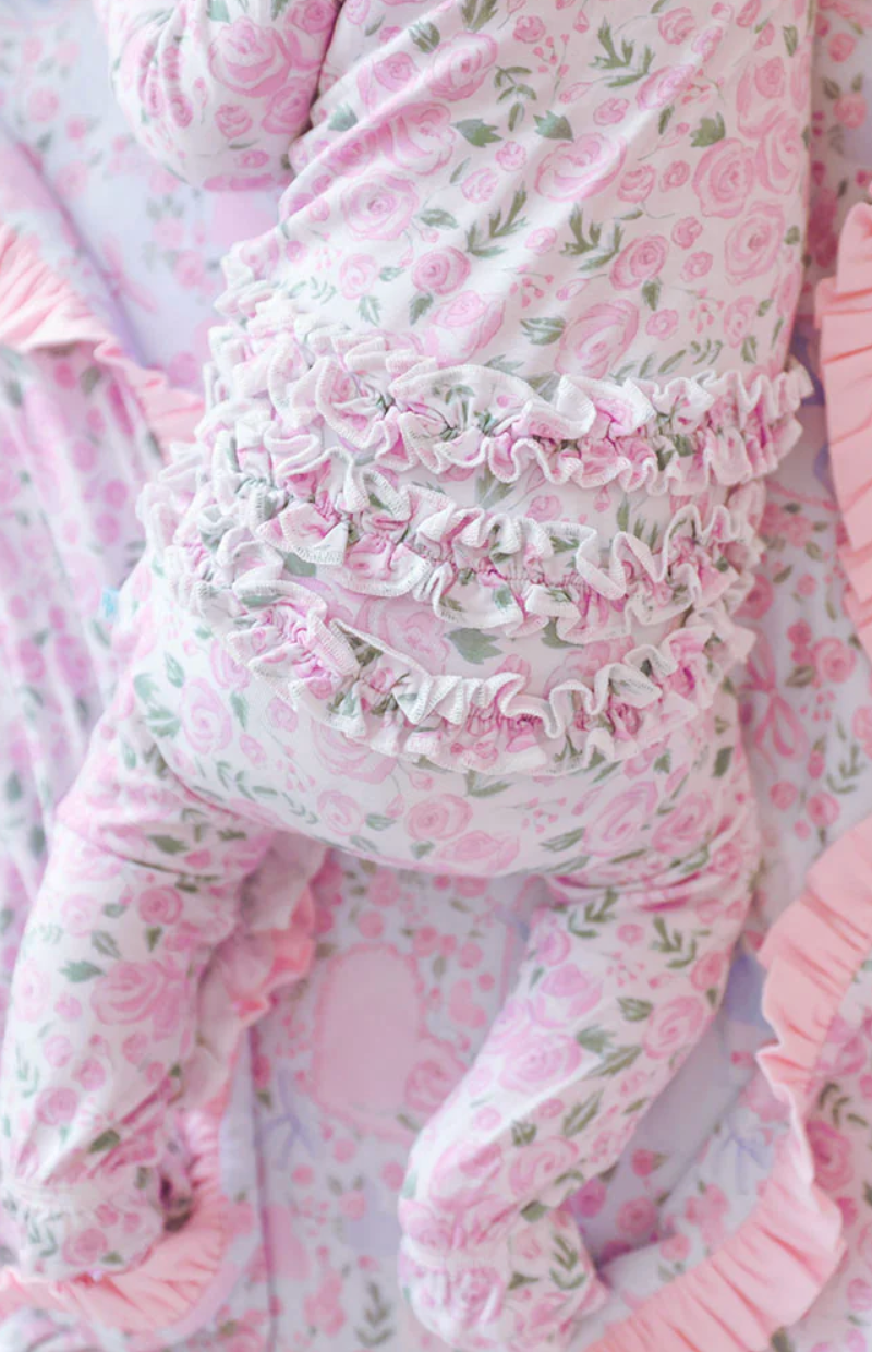 Posh Peanut Annabeth Footed Ruffled Zippered One Piece