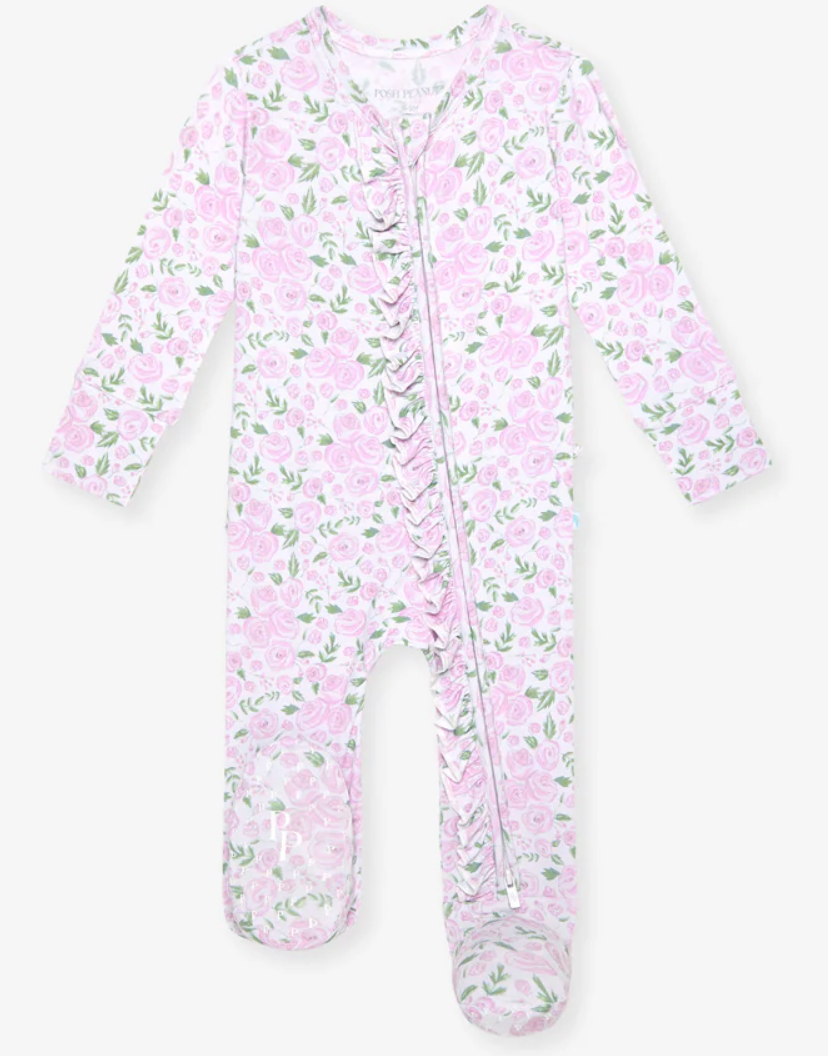 Posh Peanut Annabeth Footed Ruffled Zippered One Piece
