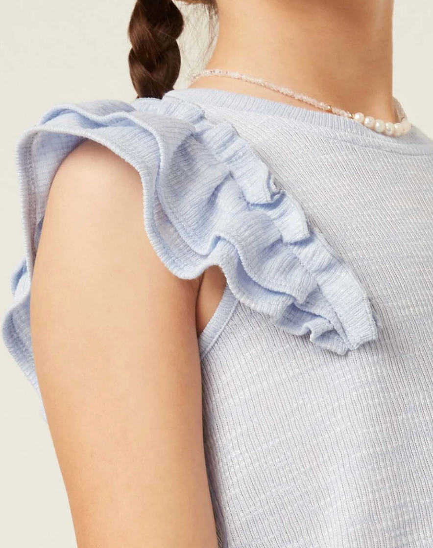 Hayden Girl Marled Textured Tank - Lt Blue