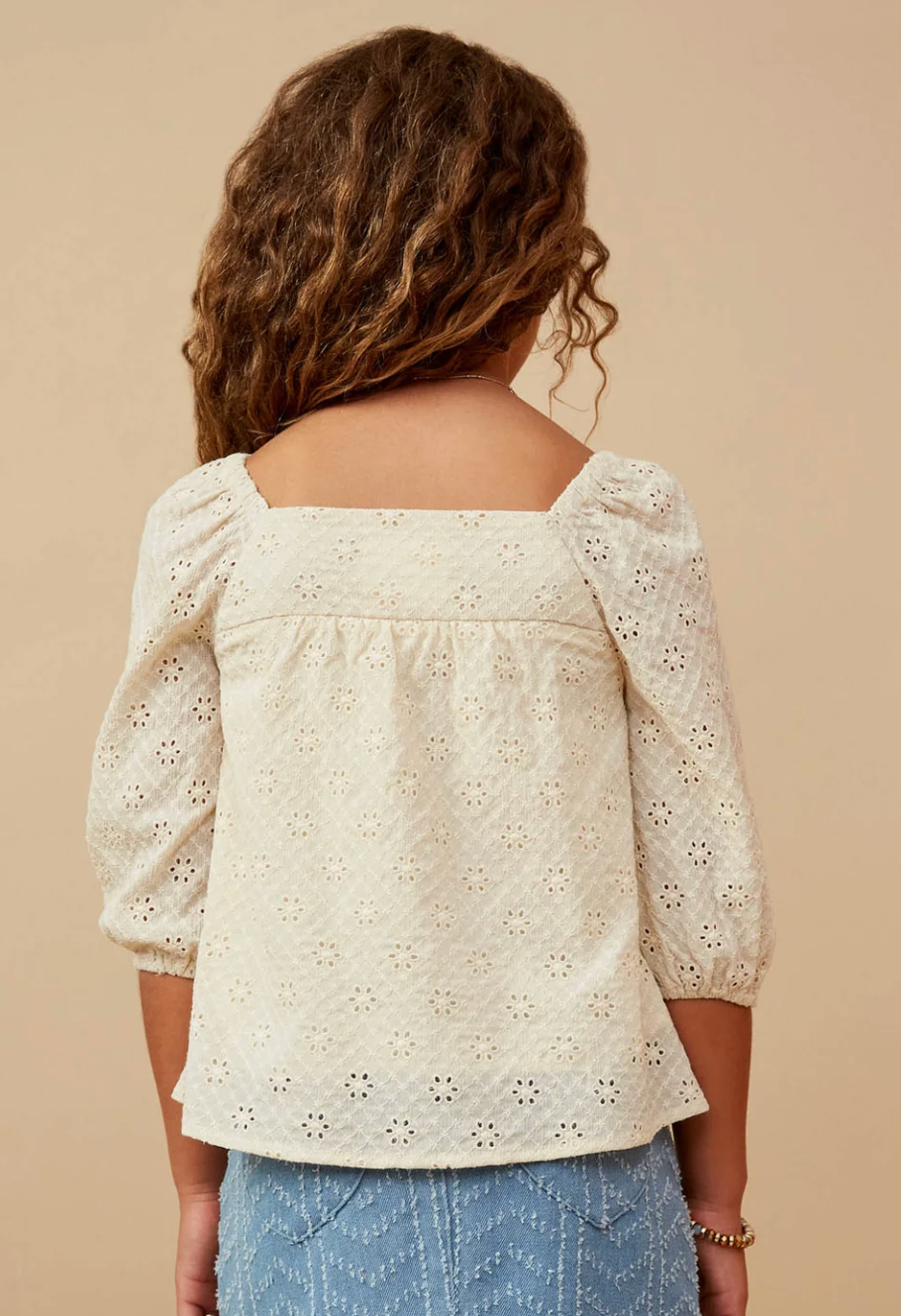 Hayden Girl Eyelet Top - Cream
