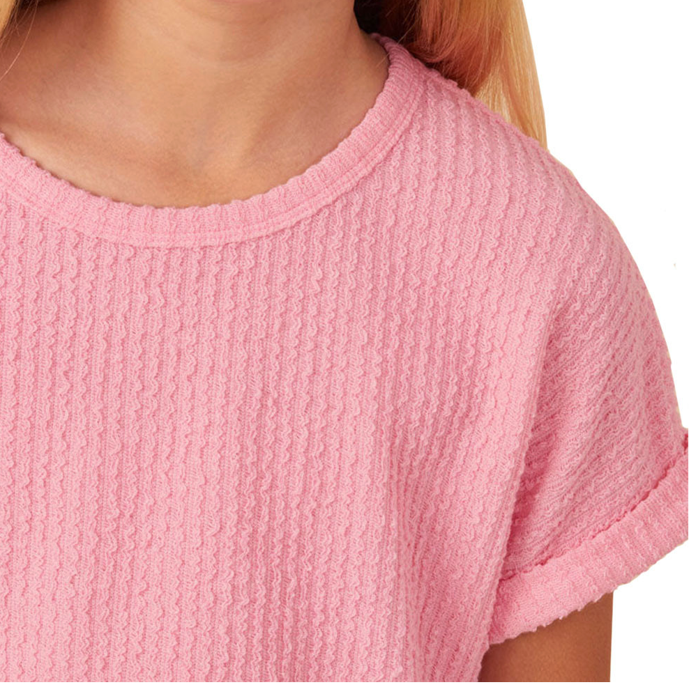 Hayden Girl Textured Rib Kit T-Shirt - pink