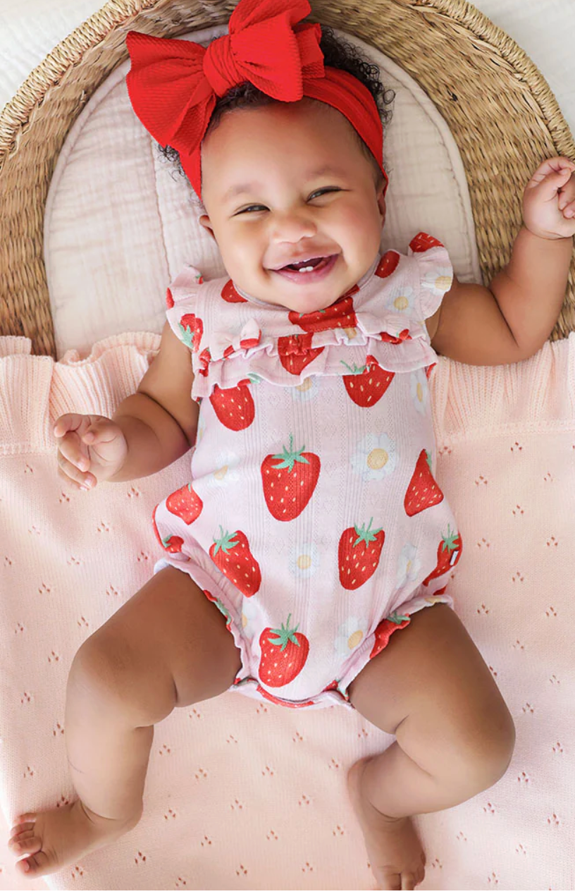 Posh Peanut Pointelle Ruffled Bubble Romper - Penny