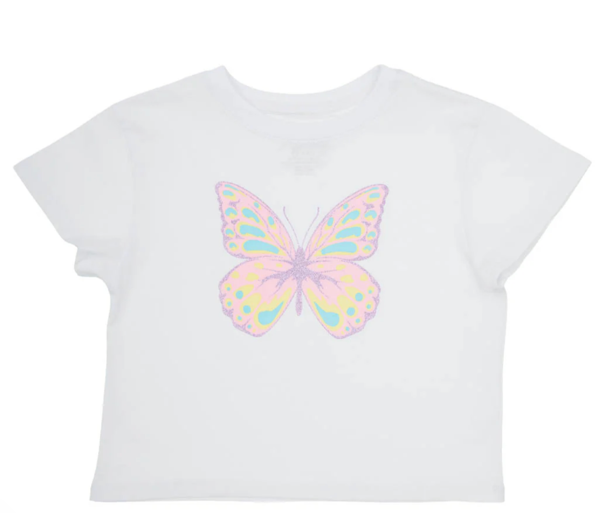 Azarhia Sequin Butterfly White Boxy Tee