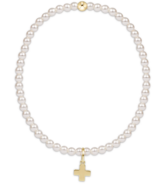 Egirl 3MM Gold Pearl Bracelet w/ Cross Charm