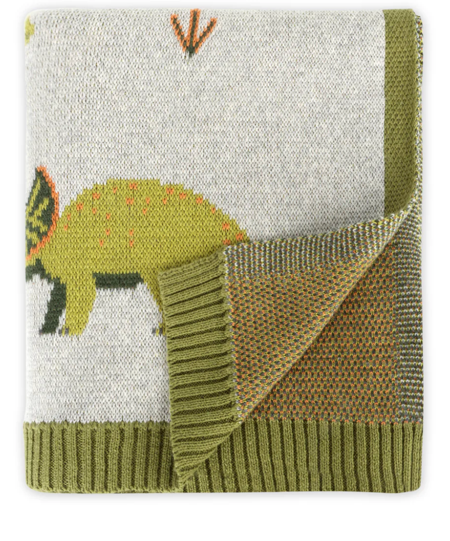 Viverano Green Dinosaur Jacquard Knit Blanket
