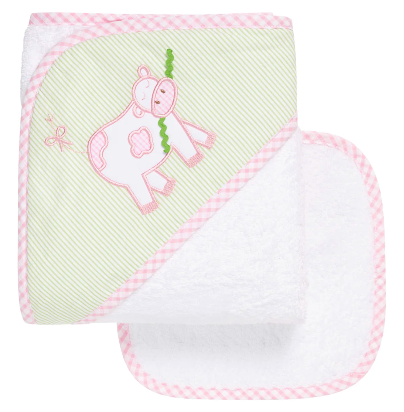Moo-velous Bathtime Hooded Towel & Washcloth Set/Pink