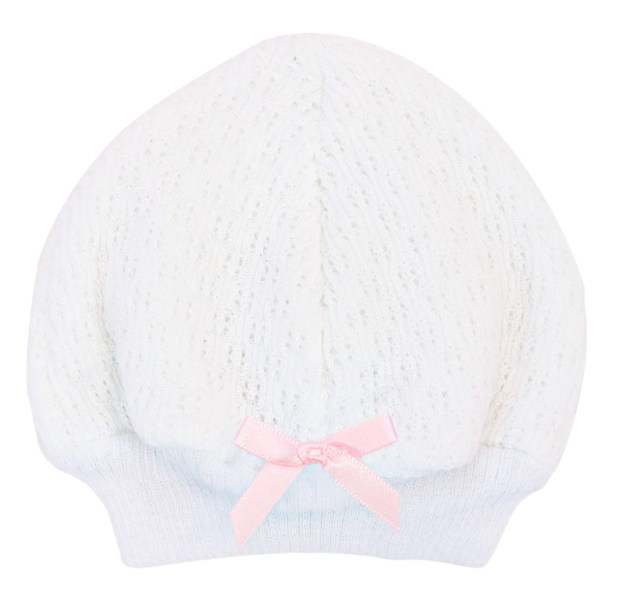 Paty White Knit Beanie with Bow