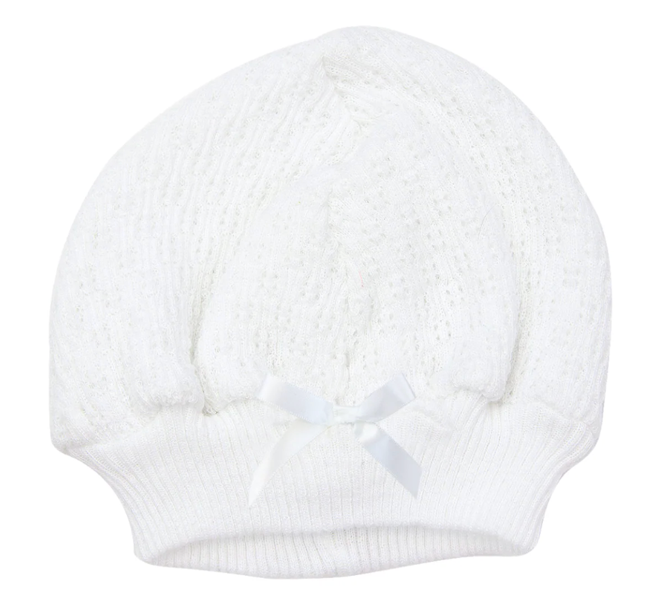 Paty White Knit Beanie with Bow