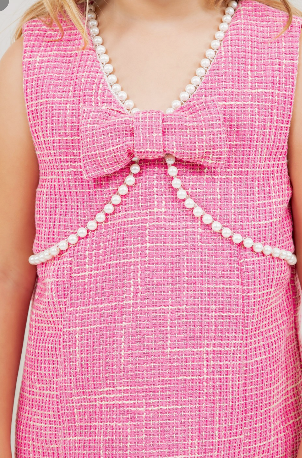 VOY Pearl Detailed Bow Tweed Dress