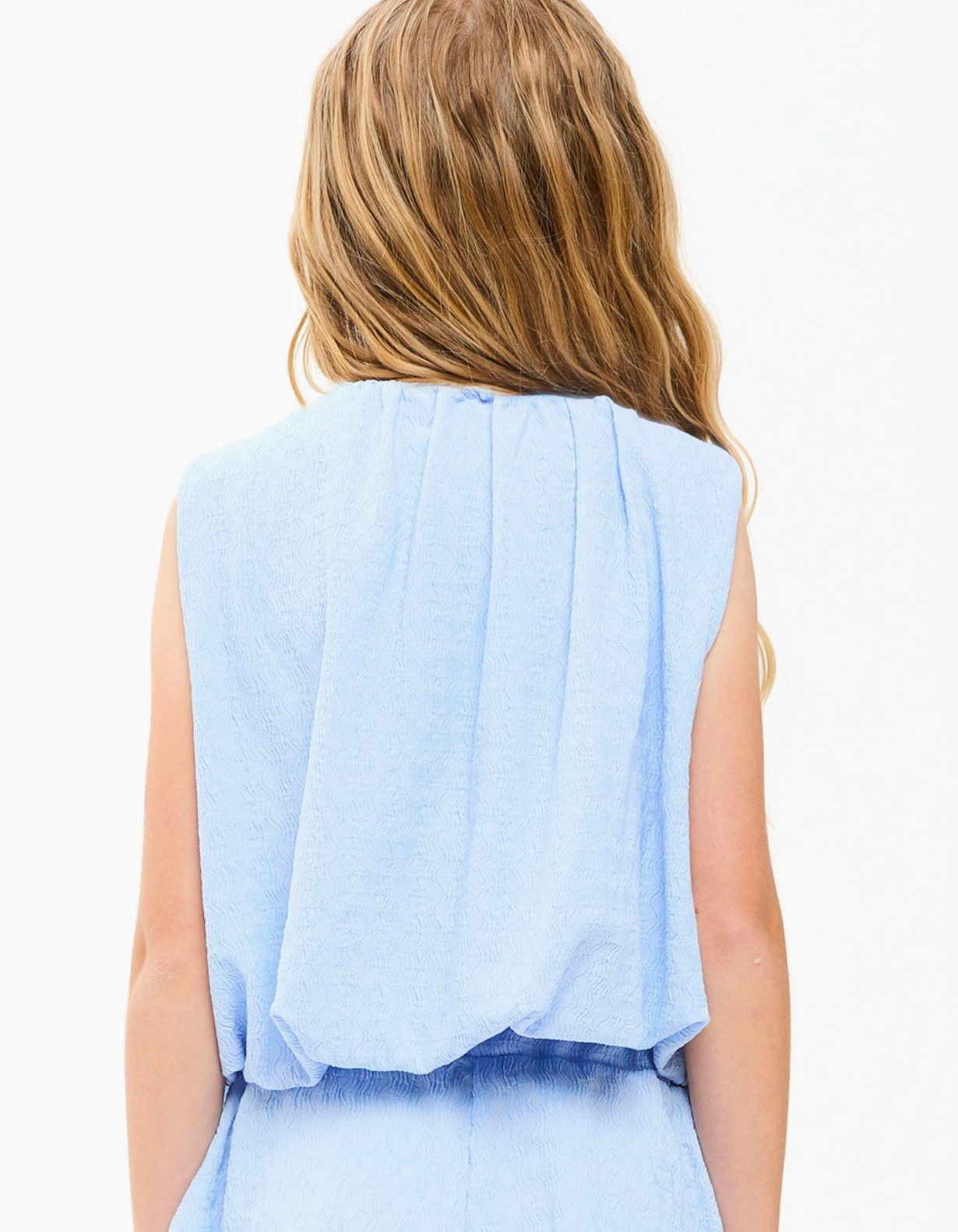 Good Girl Curly Wrinkled Sleeveless Bubble Top -  Blue