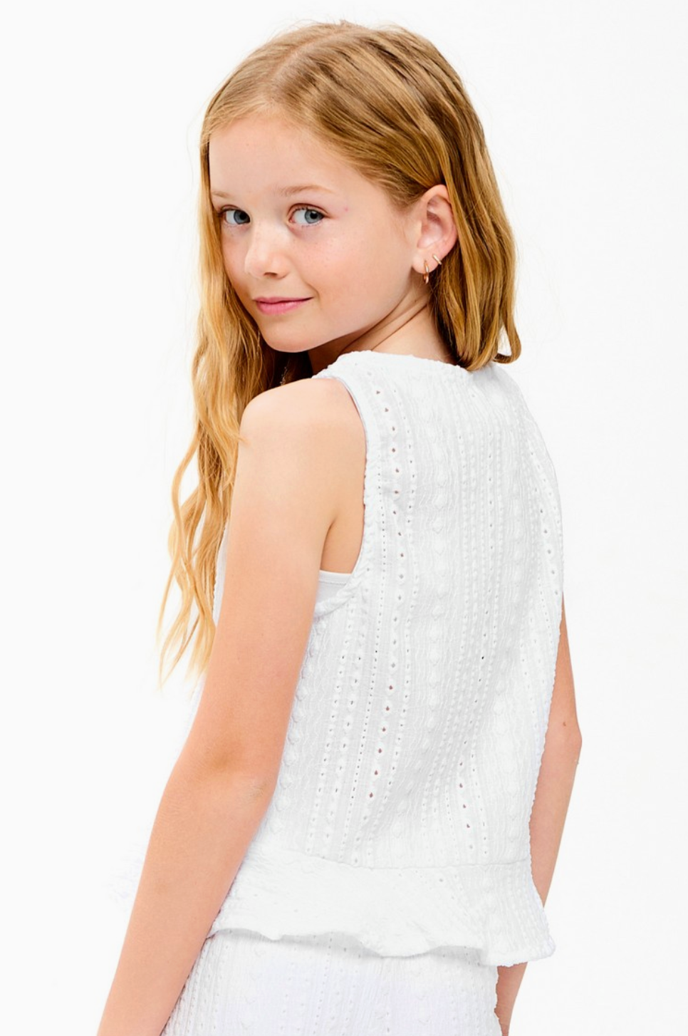 Good Girl Embroidered Eyelet Vest - White