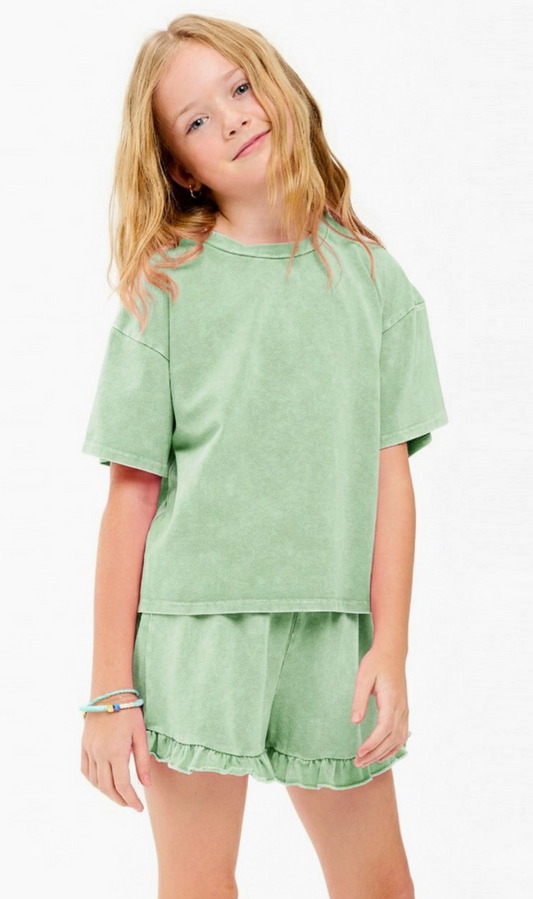 Good Girl Mineral Washed Short Set - Green