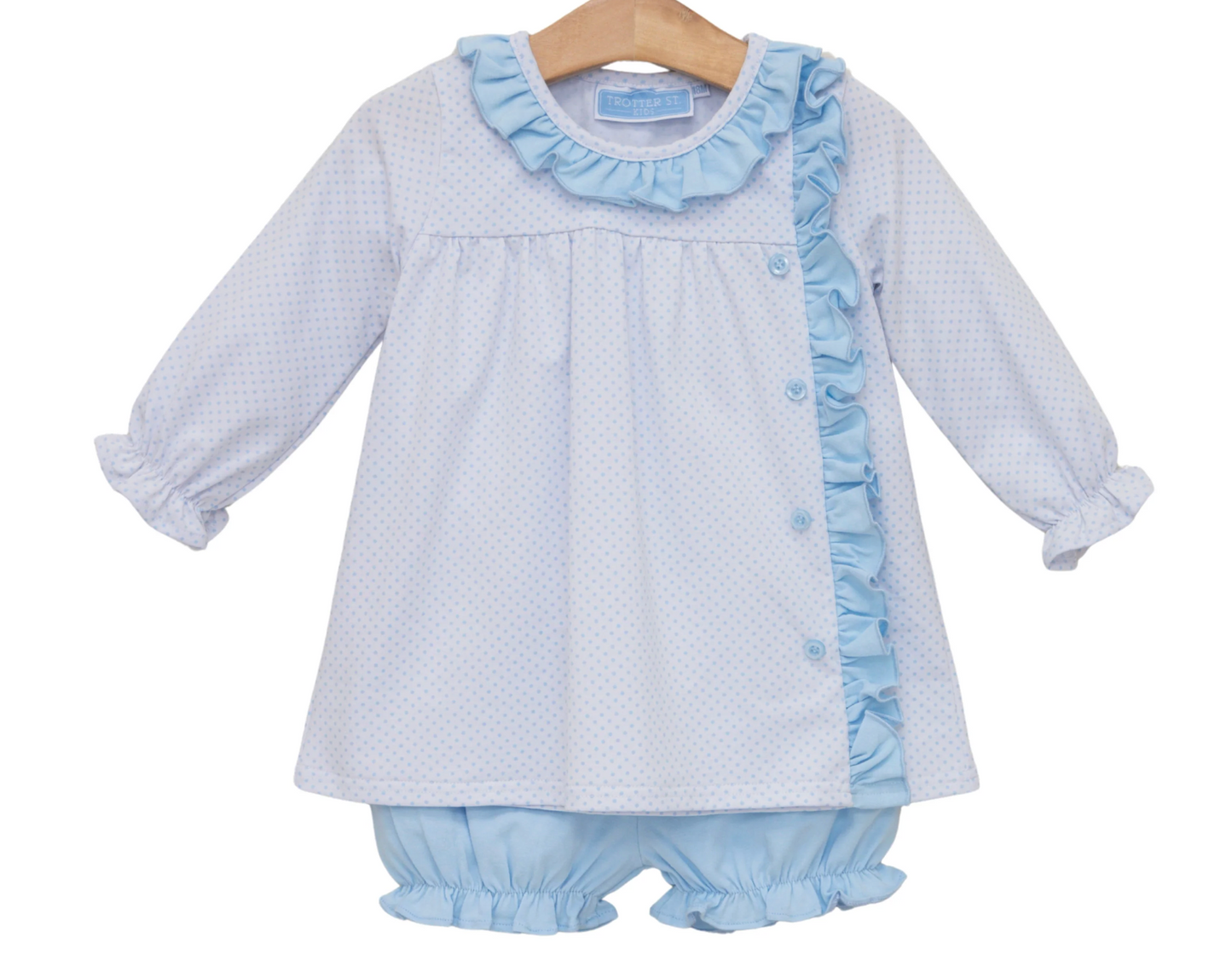 Trotter Street Kids Lucille Bloomer Set - Lt Blue Bitty Dot