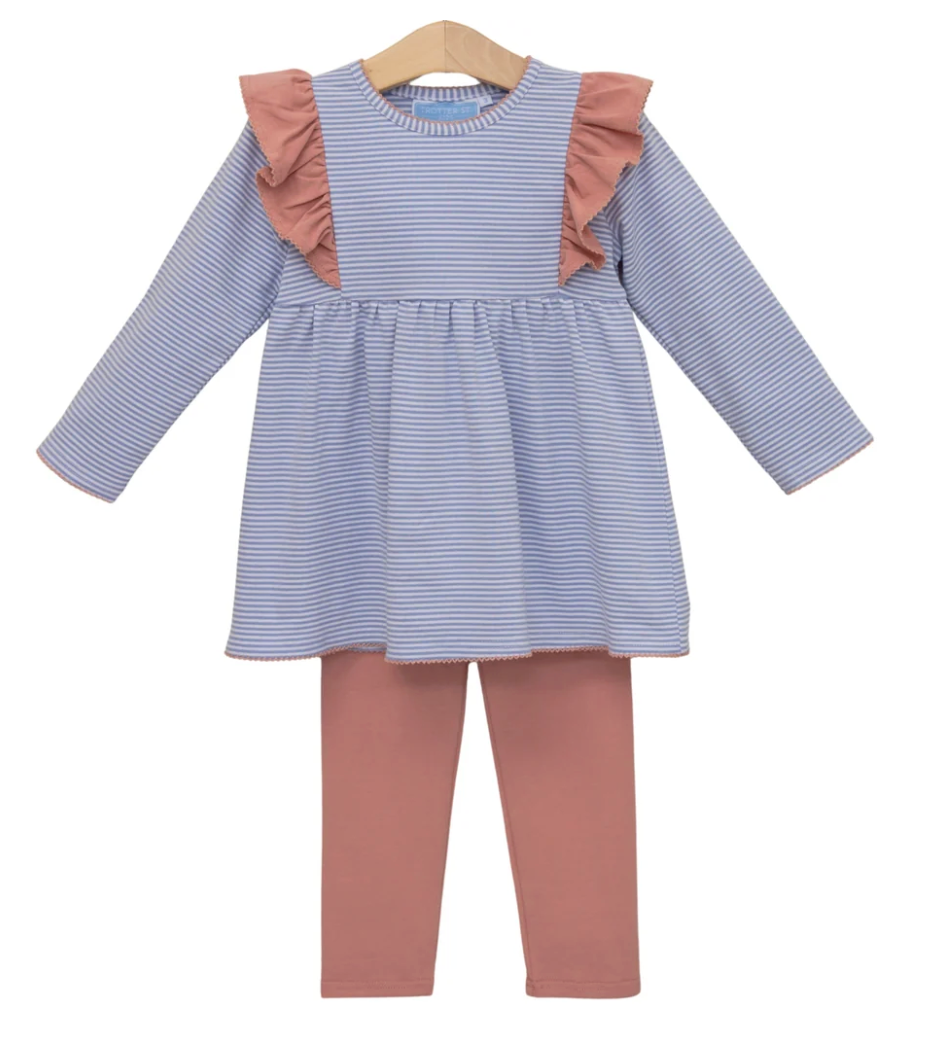 Trotter Street Kids Madison Pant Set - Dusty Blue Stripe/Mauve