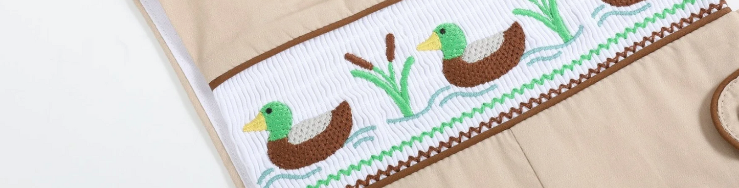 Lil Cactus Lt Brown Mallard Smocked Overalls