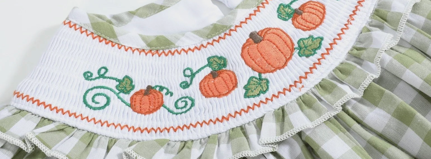 Lil Cactus Sage Gingham Pumpkin Smocked Dress