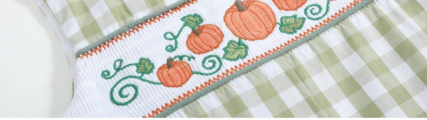Lil Cactus Sage Gingham Pumpkin Smocked Overall