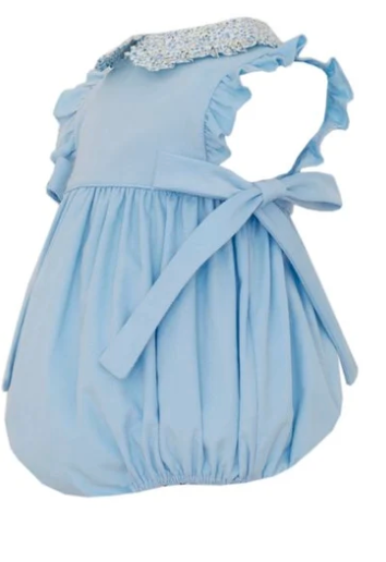 Petit Bebe Lt Blue Corduroy Bubble w/Blue Floral Blouse