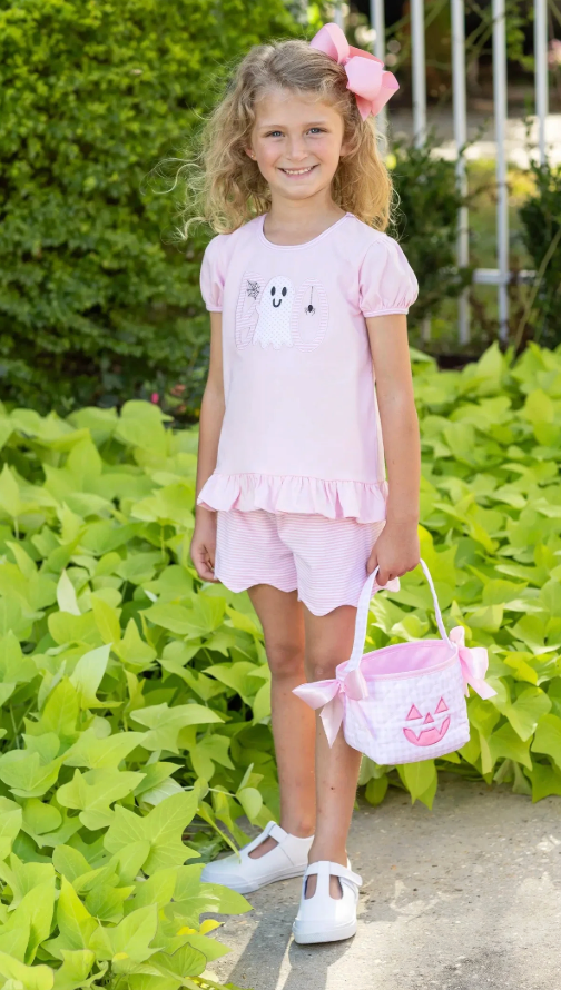 Trotter Street Kids BOO  Pink Scalloped Short Set