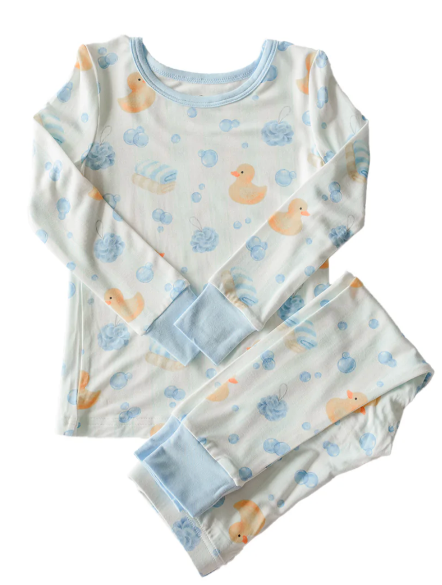 Caden Lane Bubble Duckies Blue Two Pc Pajama Set