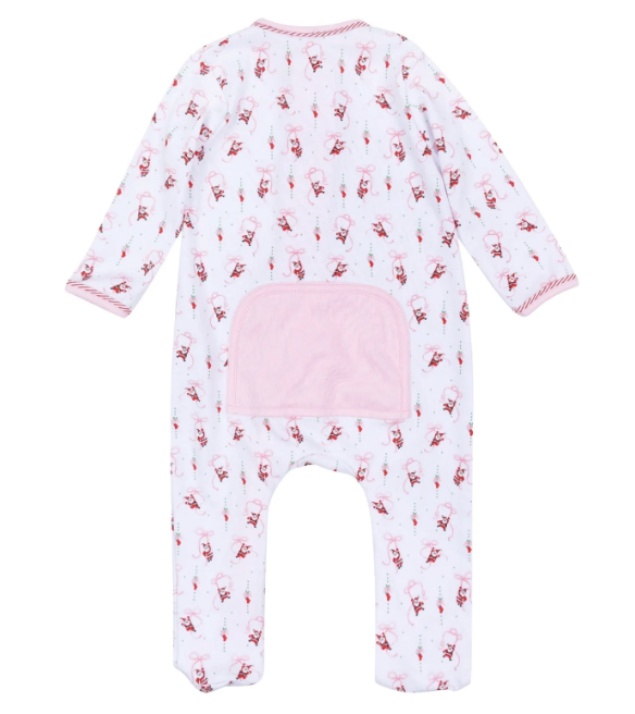 Magnolia Baby Jolly Ribbons Print Ruffle Zip Footie