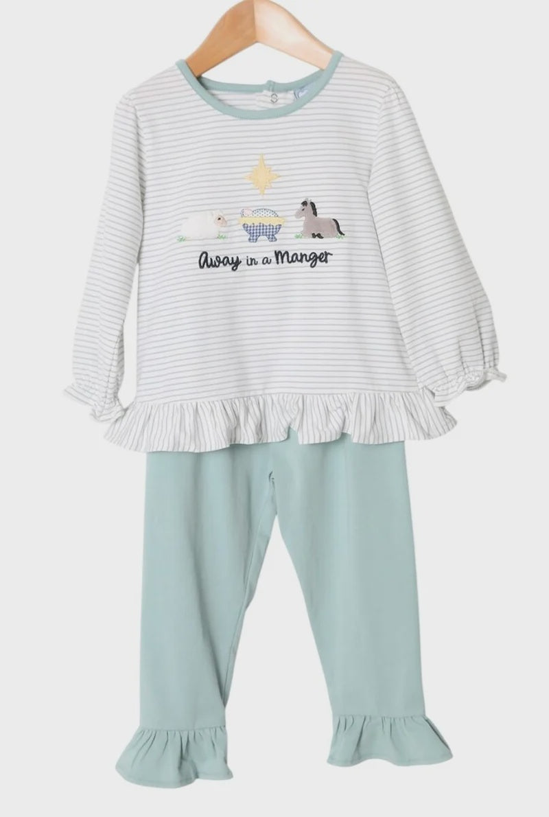 Three Sisters Away in a Manger Ruffle Pant Set