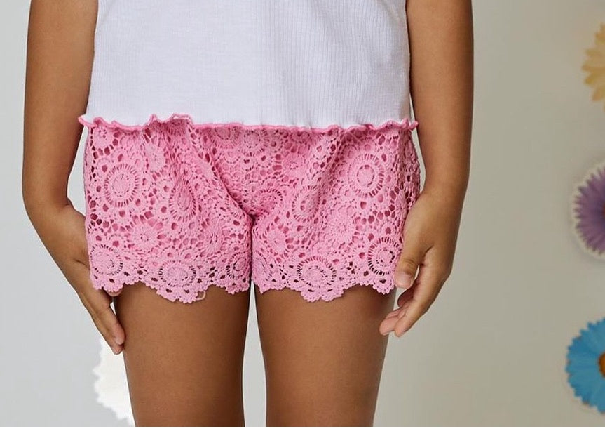 Pink Eyelet Pull On Shorts
