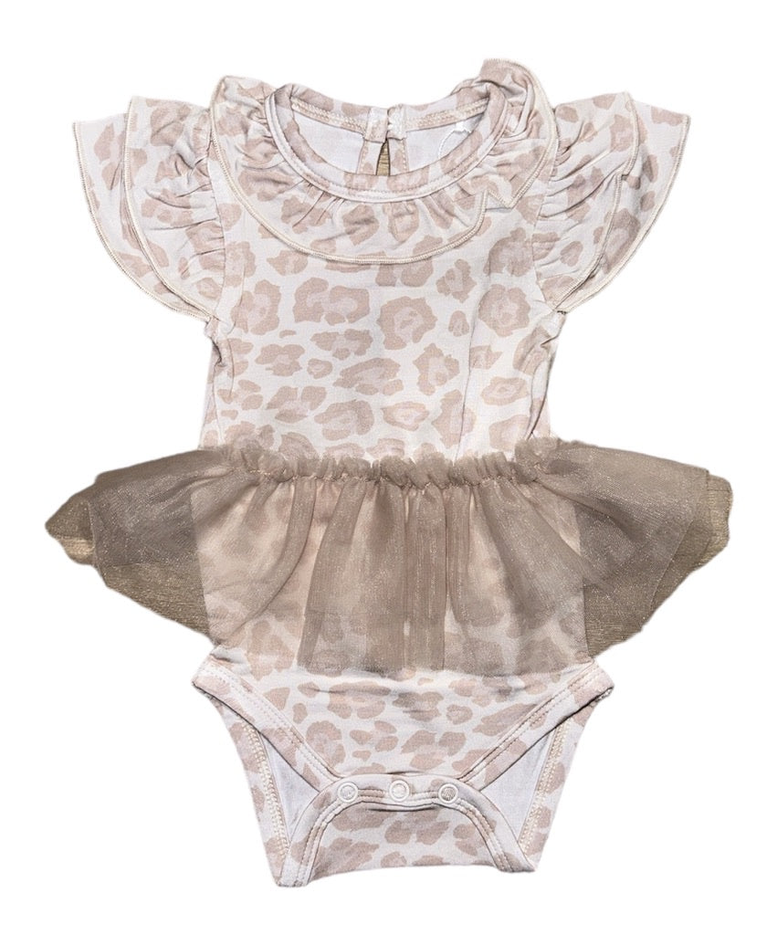 Natural Leopard Tulle Flutter Onesie