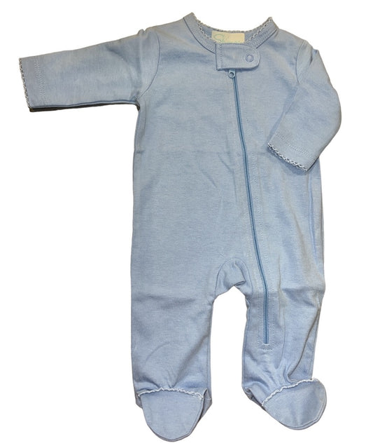 Pima Blue Zipper Footie