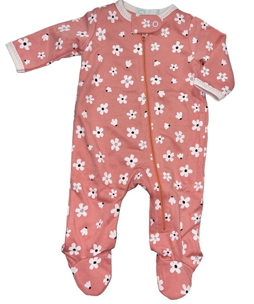 Pima Coral Flowers Zipper Footie