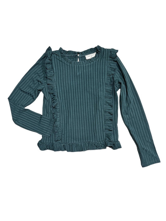 Ruffle Detailed Ribbed Long Sleeve Tee Olive