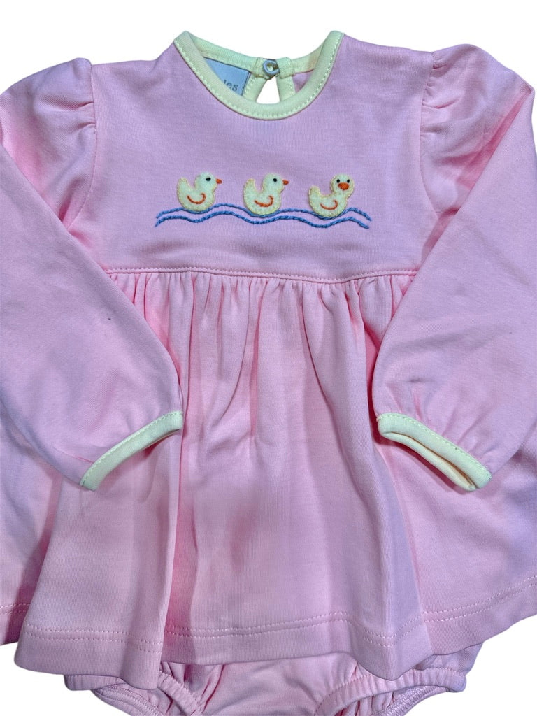 Squiggles Ducks in a Row Onesie Dress Pink/Yellow