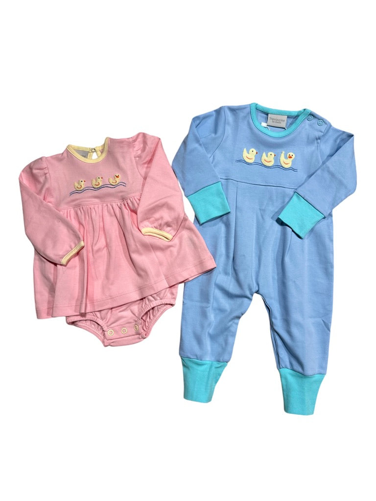 Squiggles Ducks in a Row Coverall Blue