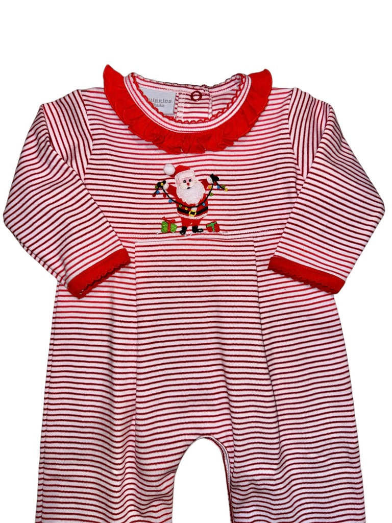 Squiggles Twinkling Santa Coverall w/Ruffles Red Stripe