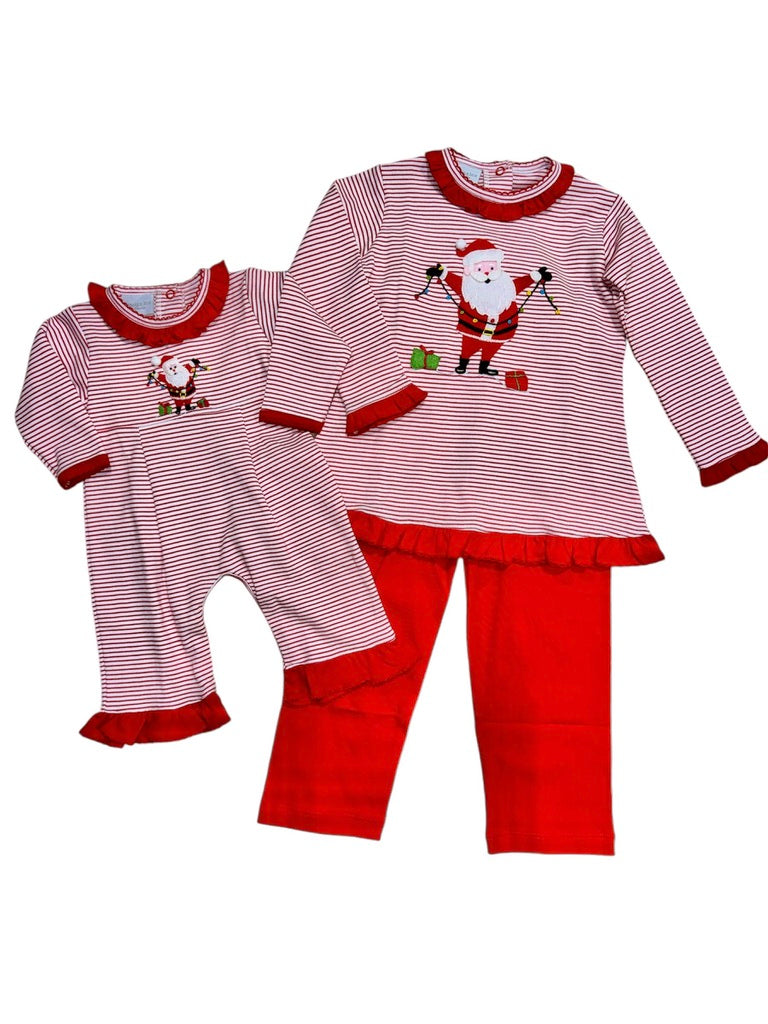 Squiggles Twinkling Santa Coverall w/Ruffles Red Stripe