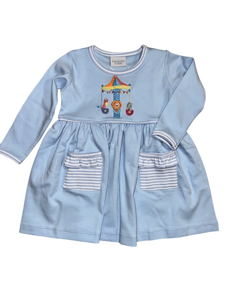 Squiggles Carousel Friends Popover Dress Blue