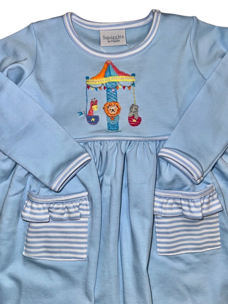 Squiggles Carousel Friends Popover Dress Blue