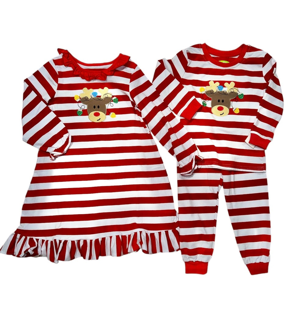 Be Mine Loungewear Reindeer Red Stripes 2pc Set