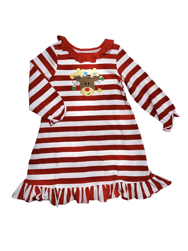 Be Mine Loungewear Reindeer Red Stripe Girl Gown