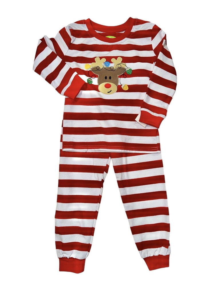 Be Mine Loungewear Reindeer Red Stripes 2pc Set