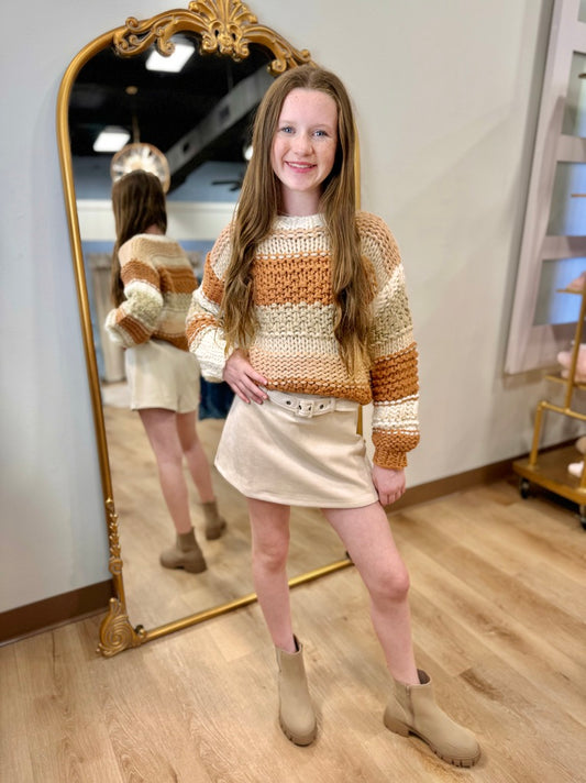 Tween Butter Pecan Chunky Sweater