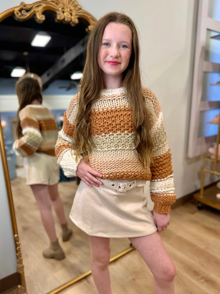 Tween Butter Pecan Chunky Sweater