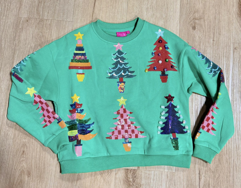 QOS Kids Green Colorblock Trees Sweatshirt