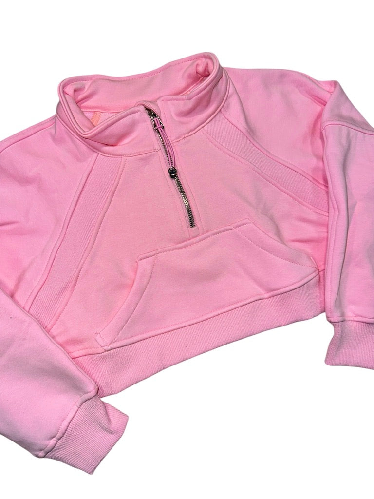 Cropped 1/4 Zip Sweatshirt Light Pink