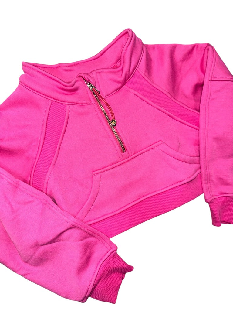 Cropped 1/4 Zip Sweatshirt Hot Pink