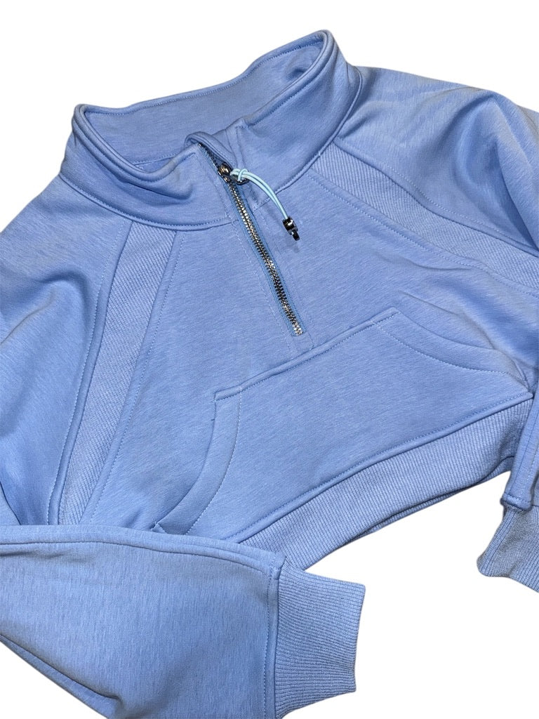 Cropped 1/4 Zip Sweatshirt Light Blue