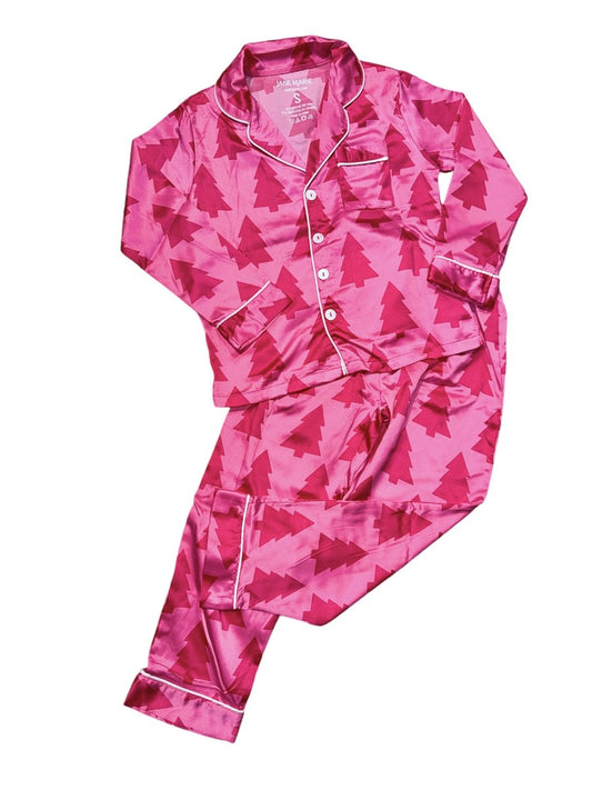 Kids Dreaming of a Pink Christmas Silky Satin Pajama LS Set